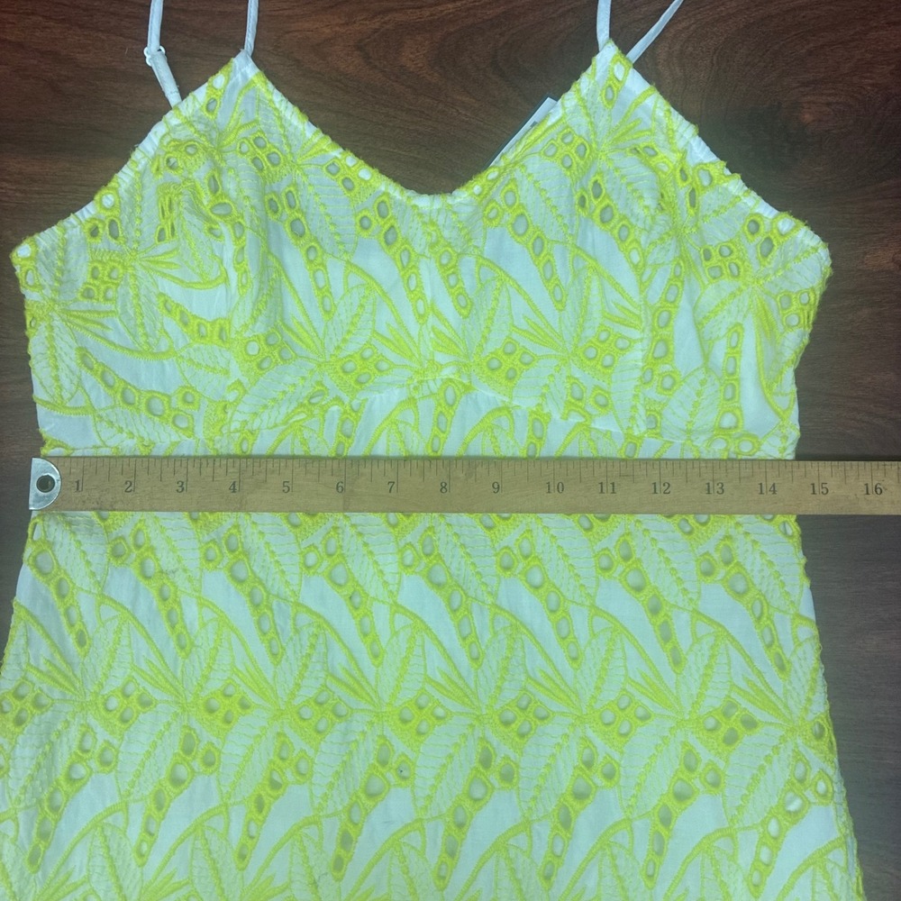 Crown & Ivy Eyelet Mini Dress Womens 6 Yellow NWT Lace Sleeveless V-Neck Cotton - Picture 10 of 12